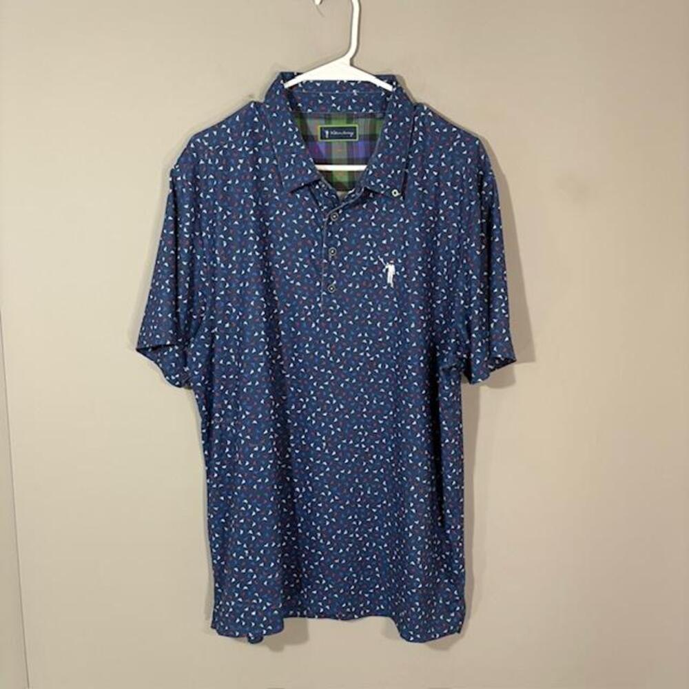 William Murray Polo Shirt Mens Large Blue Geometric Golf Performance Stretch Top